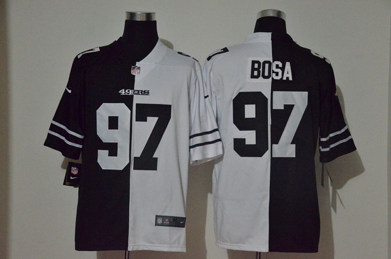 Men San Francisco 49ers #97 Bosa Black white Half version 2020 Nike NFL Jerseys->oakland raiders->NFL Jersey